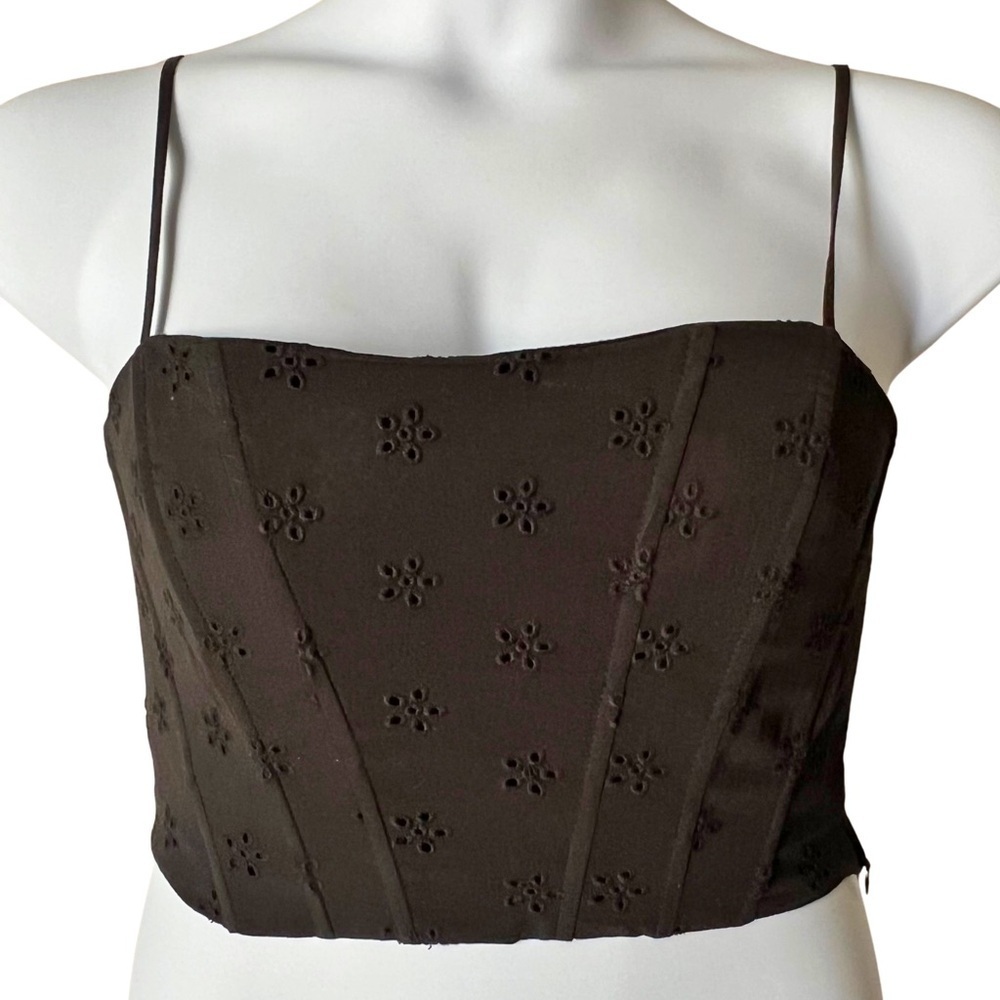 Large - NWOT - Jason Wu - Black Corset-Style Cropped Eyelet Fabric Top